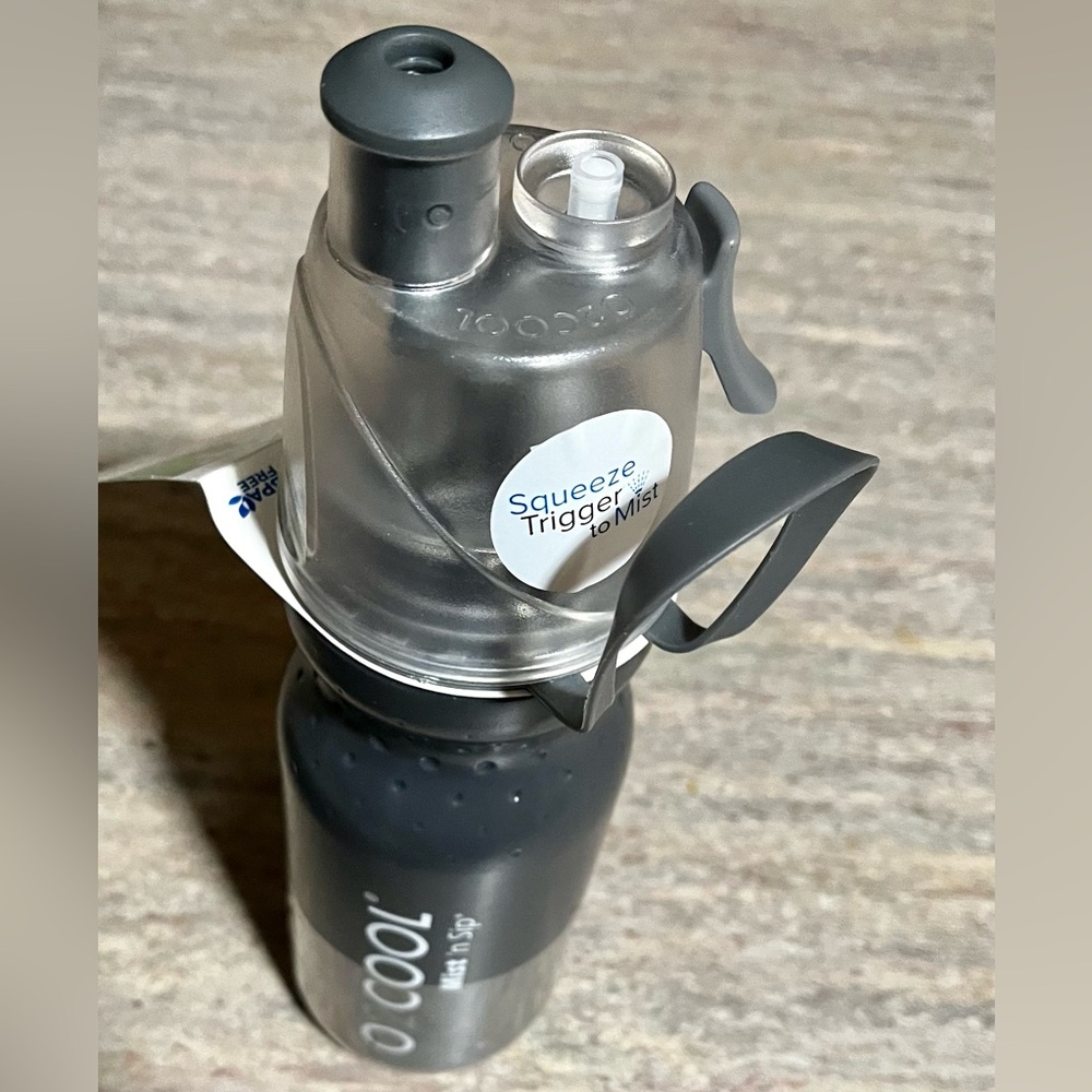 New O2COOL Black Mist 'N Sip BPA Free Plastic Water Bottle